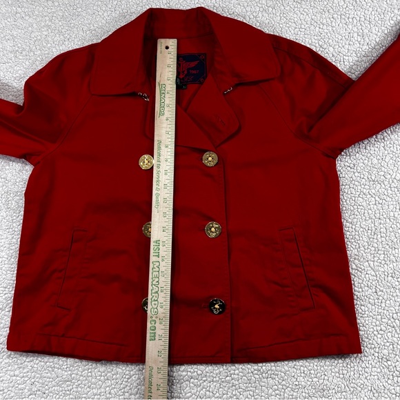 Lauren Ralph Lauren Large Red Gold Cotton Peacoat Jacket Nautical Anchor Button - Picture 9 of 9